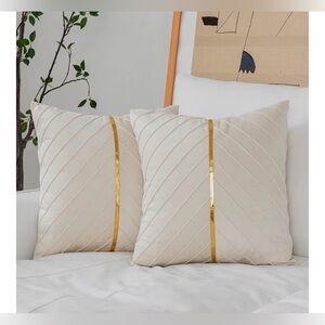 NEW 2 Soft Gold Velvet Throw Pillow Covers Cream 18x18 inch